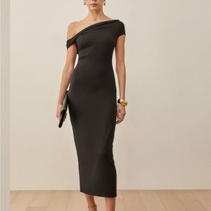 Reformation Jamen black midi dress off shoulder